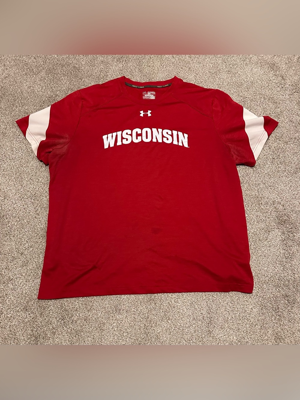 Under Armour Red Wisconsin Jersey Athletic Tee